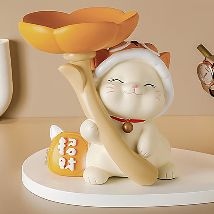 Contemporary Creative Resin Solid Wood Bunny Cat Table Decor With Jewelry Hanger For Living Room &amp; Entryway