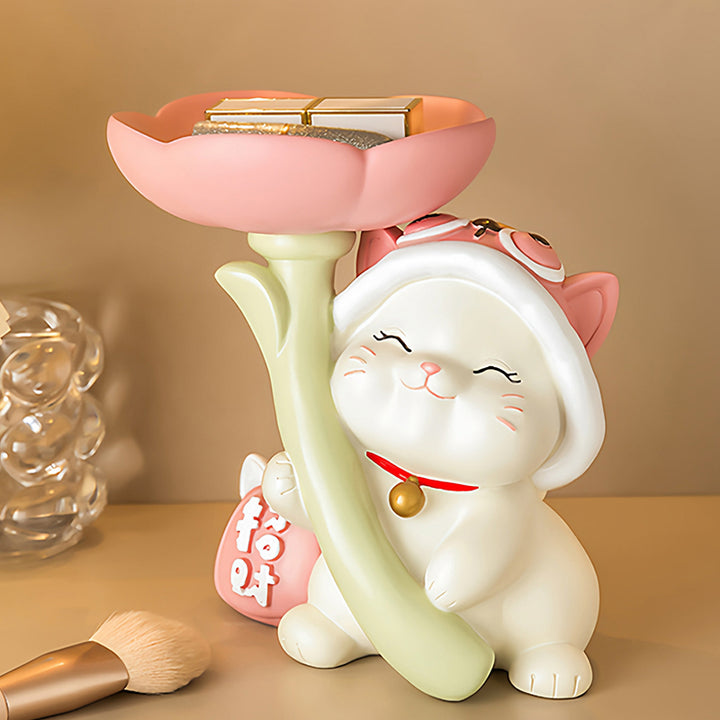 Contemporary Creative Resin Solid Wood Bunny Cat Table Decor With Jewelry Hanger For Living Room &amp; Entryway