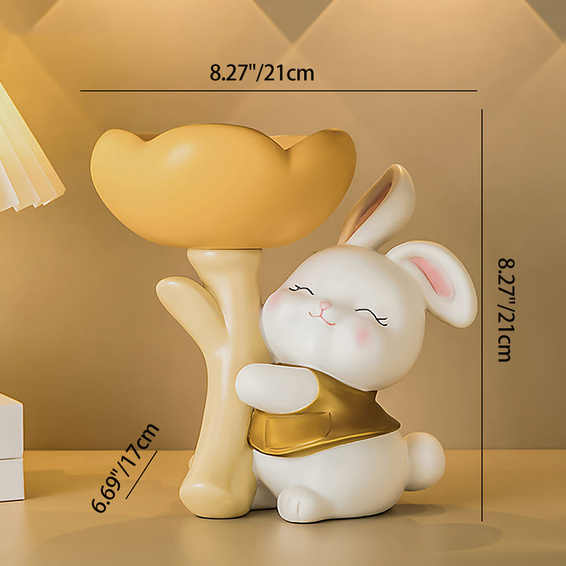 Contemporary Creative Resin Solid Wood Bunny Cat Table Decor With Jewelry Hanger For Living Room &amp; Entryway