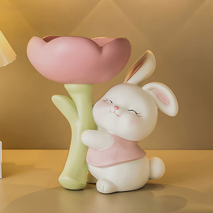Contemporary Creative Resin Solid Wood Bunny Cat Table Decor With Jewelry Hanger For Living Room &amp; Entryway