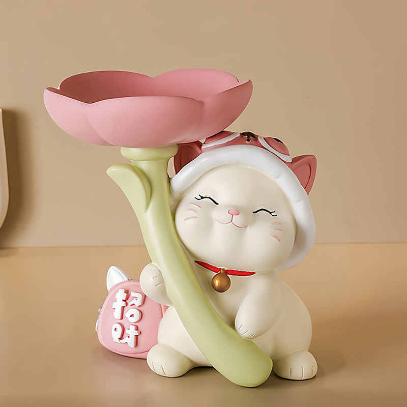 Contemporary Creative Resin Solid Wood Bunny Cat Table Decor With Jewelry Hanger For Living Room &amp; Entryway