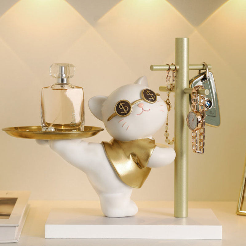 Contemporary Creative Resin MDF Stainless Steel Lucky Cat-shaped Rabbit-shaped Table Decor With Tray For Entryway &amp; Living Room