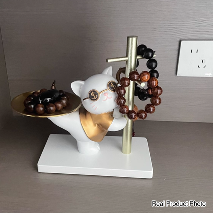 Contemporary Creative Resin MDF Stainless Steel Lucky Cat-shaped Rabbit-shaped Table Decor With Tray For Entryway &amp; Living Room