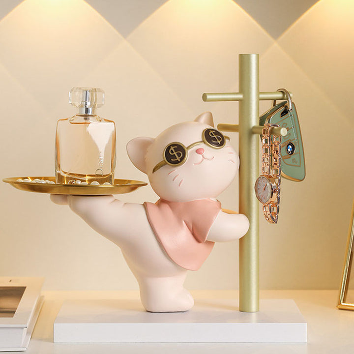 Contemporary Creative Resin MDF Stainless Steel Lucky Cat-shaped Rabbit-shaped Table Decor With Tray For Entryway &amp; Living Room