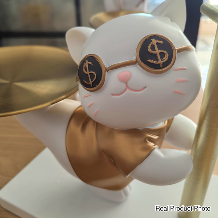 Contemporary Creative Resin MDF Stainless Steel Lucky Cat-shaped Rabbit-shaped Table Decor With Tray For Entryway &amp; Living Room