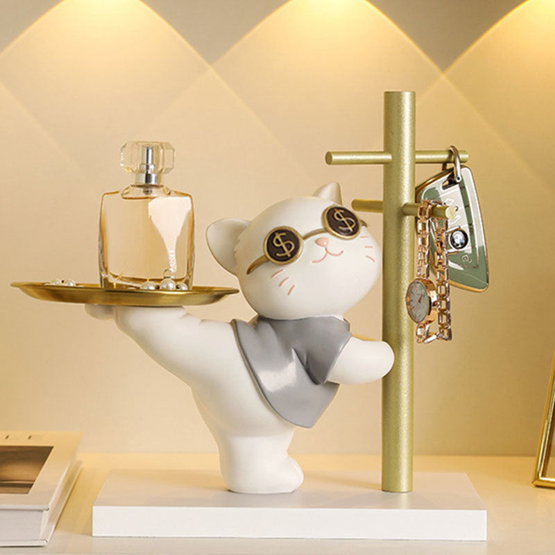 Contemporary Creative Resin MDF Stainless Steel Lucky Cat-shaped Rabbit-shaped Table Decor With Tray For Entryway &amp; Living Room