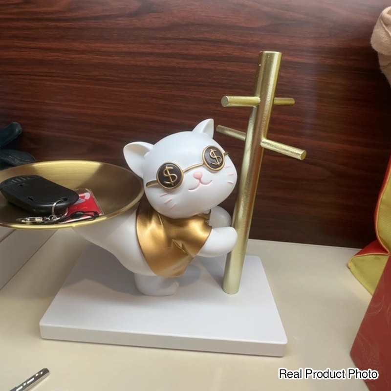 Contemporary Creative Resin MDF Stainless Steel Lucky Cat-shaped Rabbit-shaped Table Decor With Tray For Entryway &amp; Living Room
