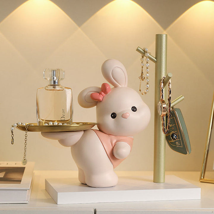 Contemporary Creative Resin MDF Stainless Steel Lucky Cat-shaped Rabbit-shaped Table Decor With Tray For Entryway &amp; Living Room