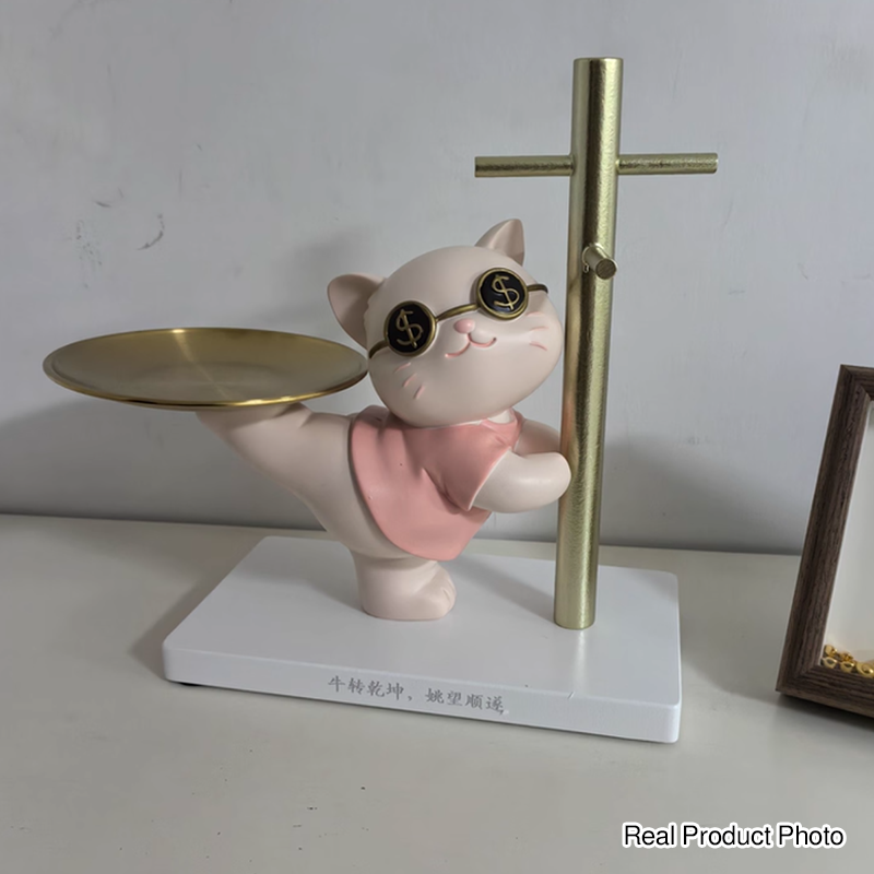 Contemporary Creative Resin MDF Stainless Steel Lucky Cat-shaped Rabbit-shaped Table Decor With Tray For Entryway &amp; Living Room