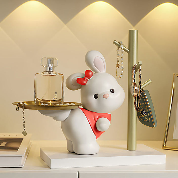 Contemporary Creative Resin MDF Stainless Steel Lucky Cat-shaped Rabbit-shaped Table Decor With Tray For Entryway &amp; Living Room