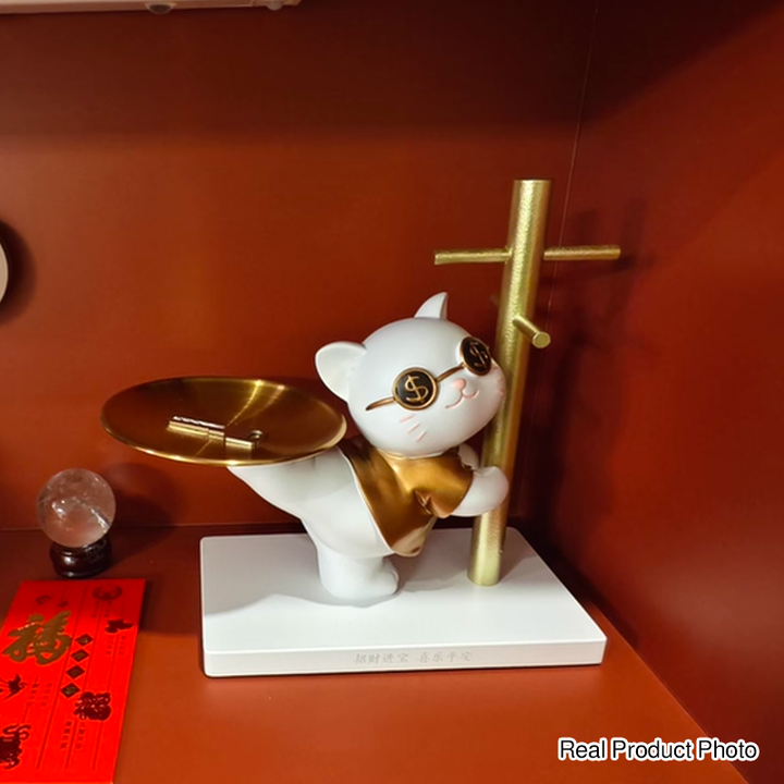 Contemporary Creative Resin MDF Stainless Steel Lucky Cat-shaped Rabbit-shaped Table Decor With Tray For Entryway &amp; Living Room