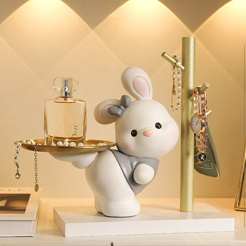 Contemporary Creative Resin MDF Stainless Steel Lucky Cat-shaped Rabbit-shaped Table Decor With Tray For Entryway &amp; Living Room
