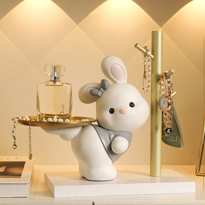 Contemporary Creative Resin MDF Stainless Steel Lucky Cat-shaped Rabbit-shaped Table Decor With Tray For Entryway &amp; Living Room