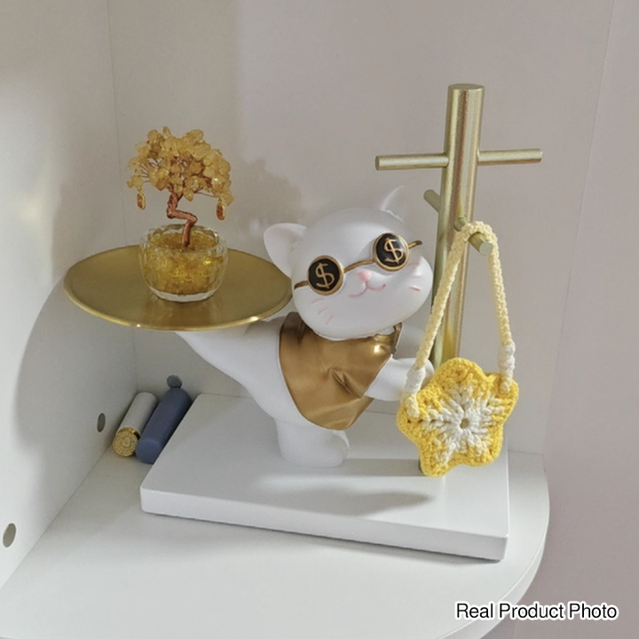 Contemporary Creative Resin MDF Stainless Steel Lucky Cat-shaped Rabbit-shaped Table Decor With Tray For Entryway &amp; Living Room