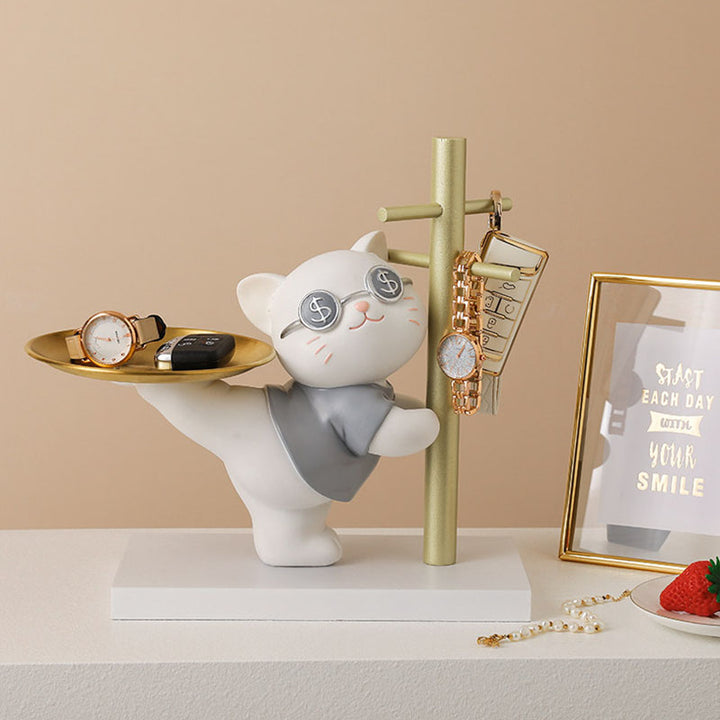 Contemporary Creative Resin MDF Stainless Steel Lucky Cat-shaped Rabbit-shaped Table Decor With Tray For Entryway &amp; Living Room