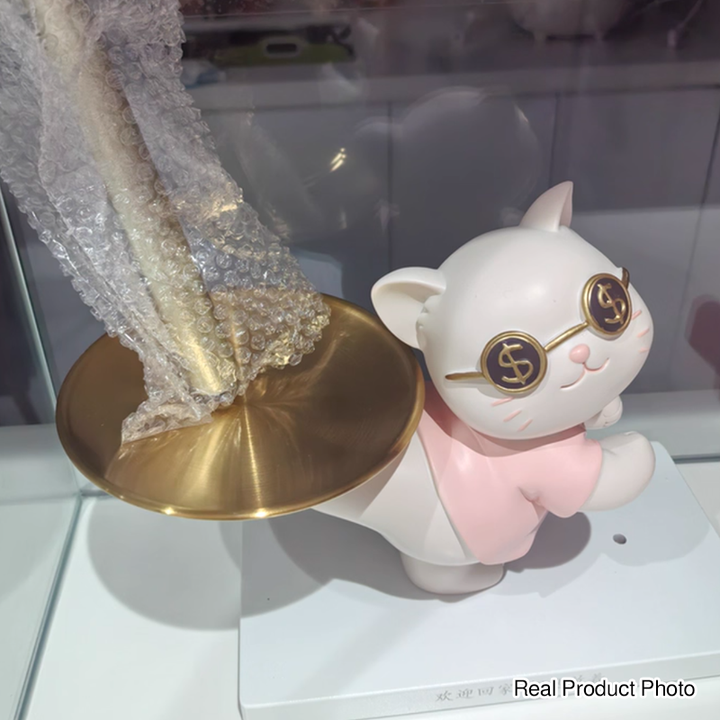 Contemporary Creative Resin MDF Stainless Steel Lucky Cat-shaped Rabbit-shaped Table Decor With Tray For Entryway &amp; Living Room