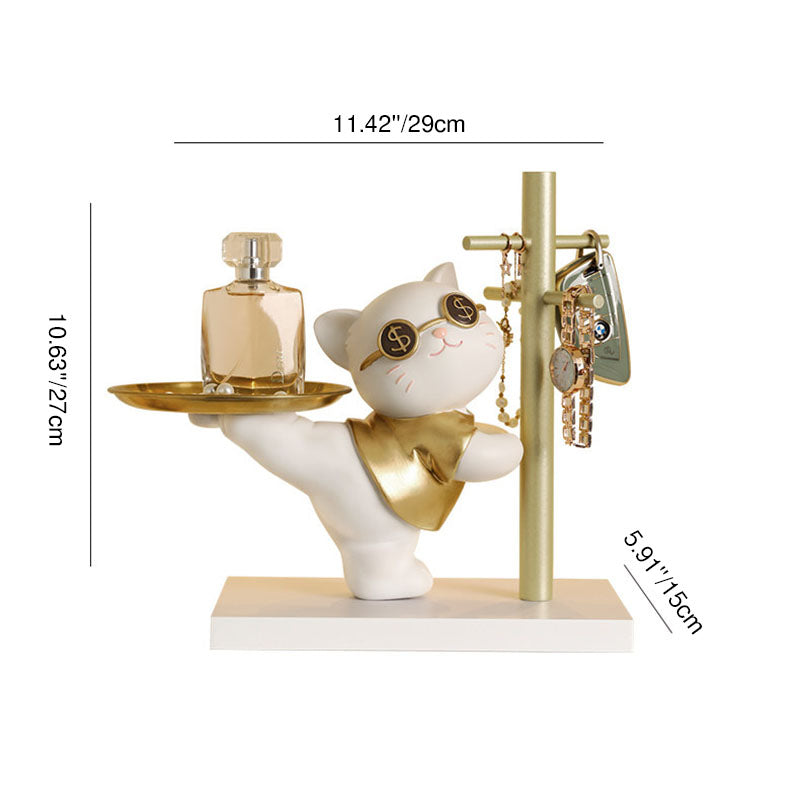 Contemporary Creative Resin MDF Stainless Steel Lucky Cat-shaped Rabbit-shaped Table Decor With Tray For Entryway &amp; Living Room