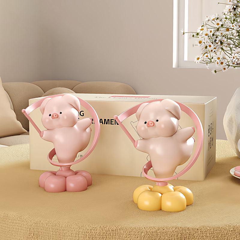 Contemporary Creative Resin Pig-shaped Table Decor With Manual Rotation For Living Room &amp; Entryway