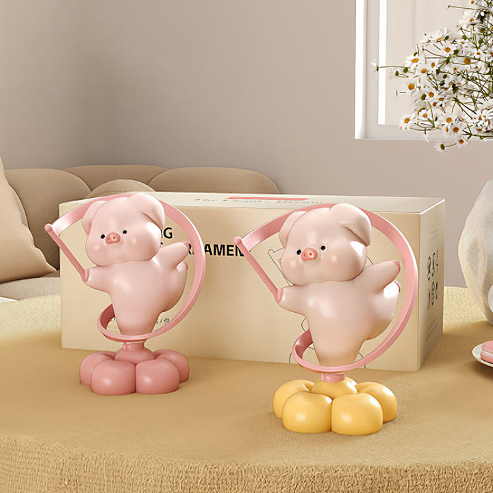 Contemporary Creative Resin Pig-shaped Table Decor With Manual Rotation For Living Room &amp; Entryway