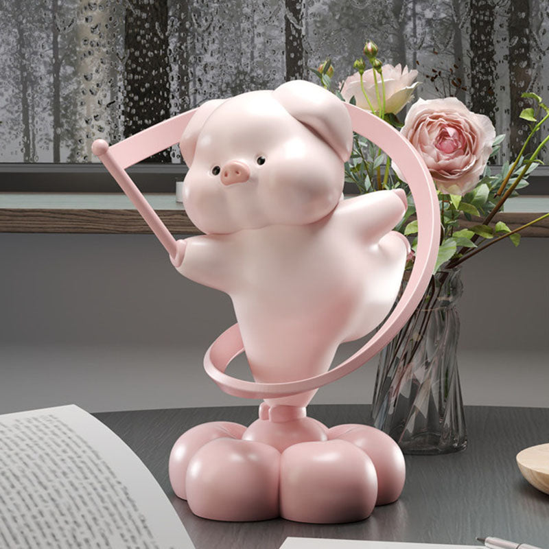 Contemporary Creative Resin Pig-shaped Table Decor With Manual Rotation For Living Room &amp; Entryway