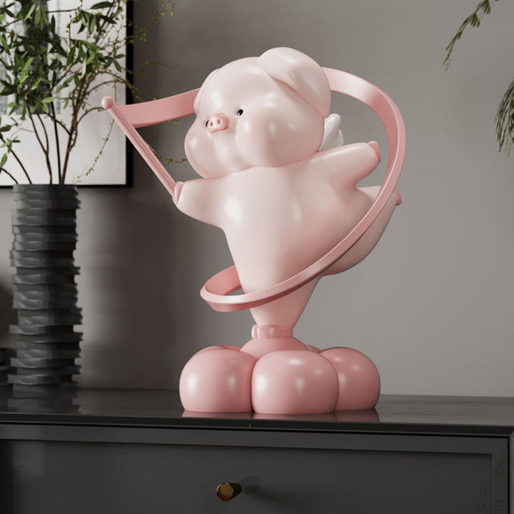 Contemporary Creative Resin Pig-shaped Table Decor With Manual Rotation For Living Room &amp; Entryway