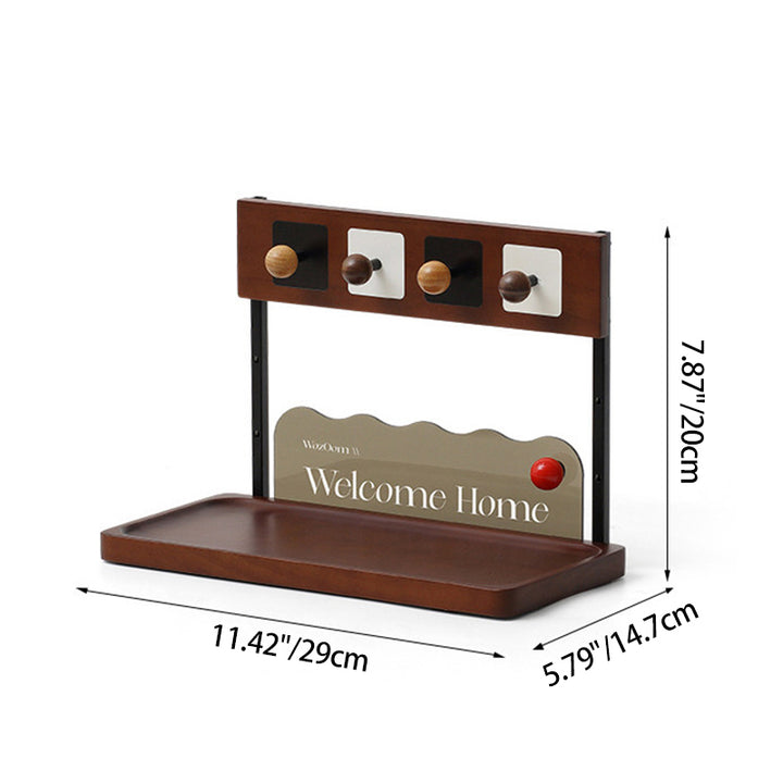 Contemporary Retro Pine Wood Rectangular Table Decor Organizer Tray With Storage For Entryway &amp; Living Room