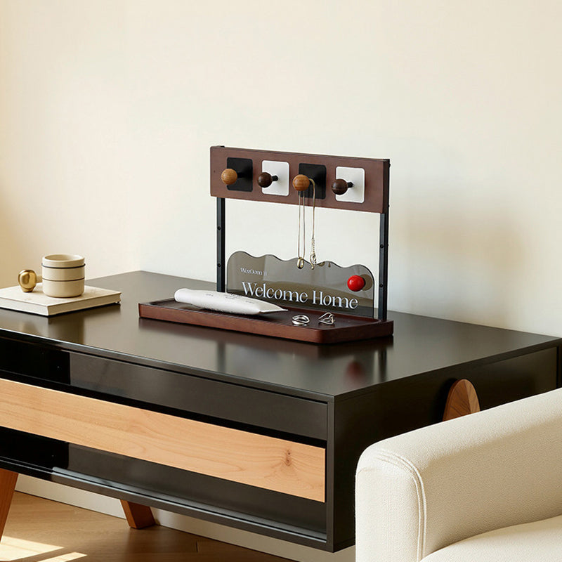 Contemporary Retro Pine Wood Rectangular Table Decor Organizer Tray With Storage For Entryway &amp; Living Room