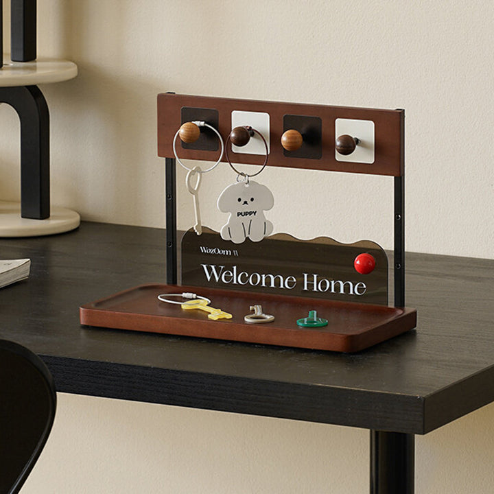 Contemporary Retro Pine Wood Rectangular Table Decor Organizer Tray With Storage For Entryway &amp; Living Room