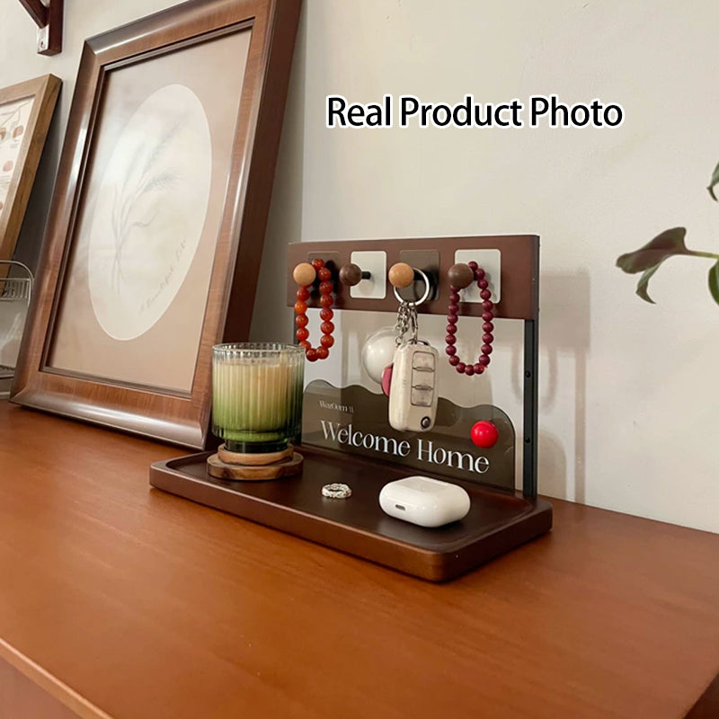 Contemporary Retro Pine Wood Rectangular Table Decor Organizer Tray With Storage For Entryway &amp; Living Room