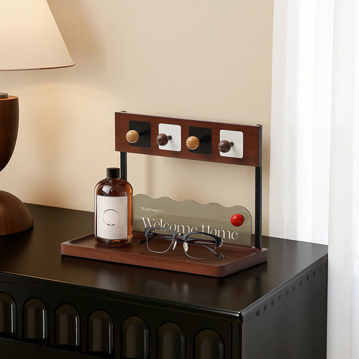 Contemporary Retro Pine Wood Rectangular Table Decor Organizer Tray With Storage For Entryway &amp; Living Room