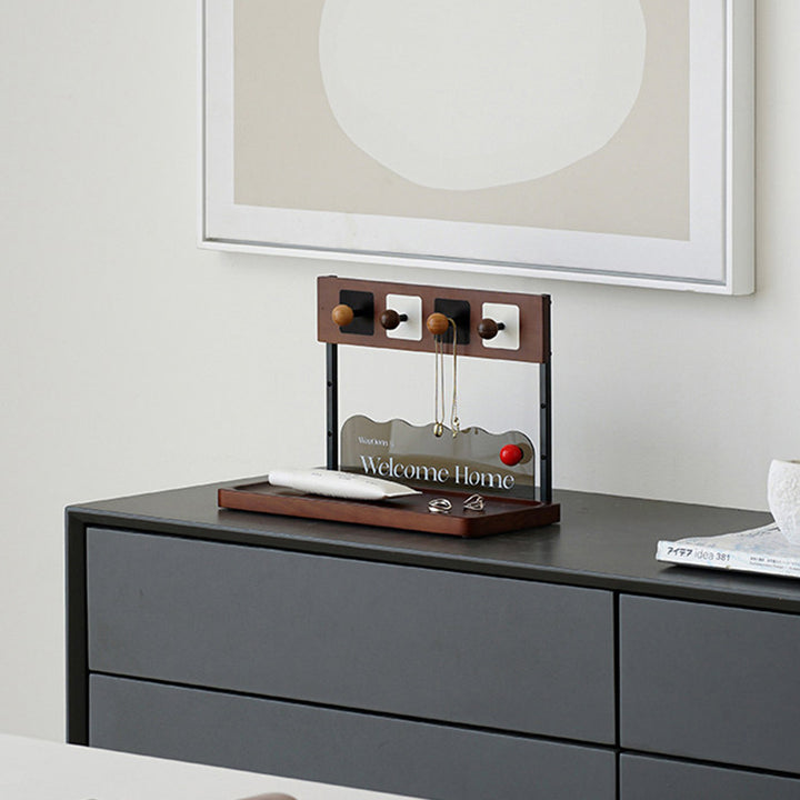 Contemporary Retro Pine Wood Rectangular Table Decor Organizer Tray With Storage For Entryway &amp; Living Room