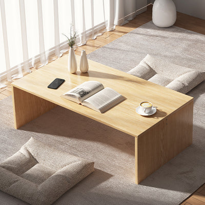 Modern Minimalist Rectangle MDF Low Coffee Table 2-Tier For Living Room