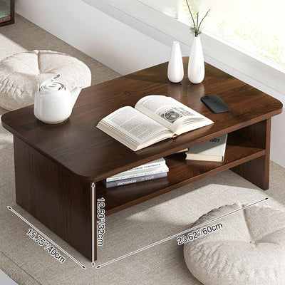 Modern Minimalist Rectangle MDF Low Coffee Table 2-Tier For Living Room
