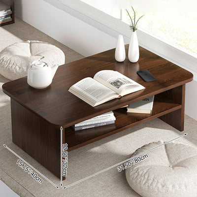 Modern Minimalist Rectangle MDF Low Coffee Table 2-Tier For Living Room