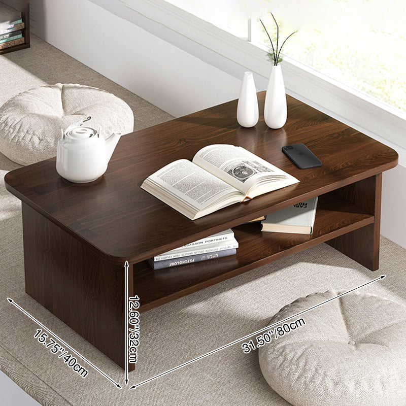 Modern Minimalist Rectangle MDF Low Coffee Table 2-Tier For Living Room