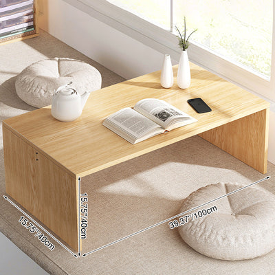 Modern Minimalist Rectangle MDF Low Coffee Table 2-Tier For Living Room