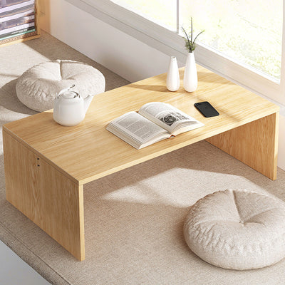 Modern Minimalist Rectangle MDF Low Coffee Table 2-Tier For Living Room