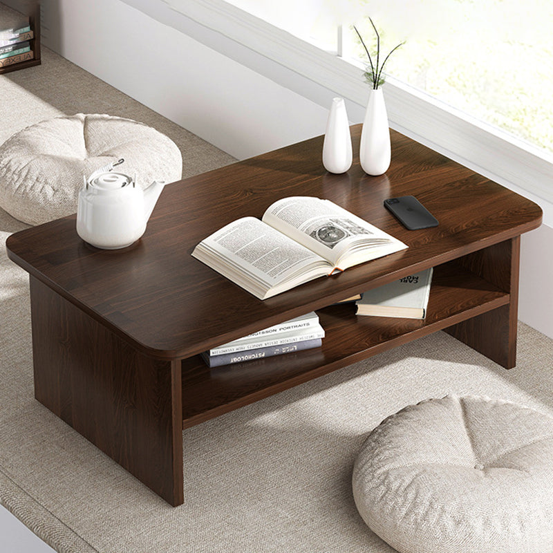Modern Minimalist Rectangle MDF Low Coffee Table 2-Tier For Living Room