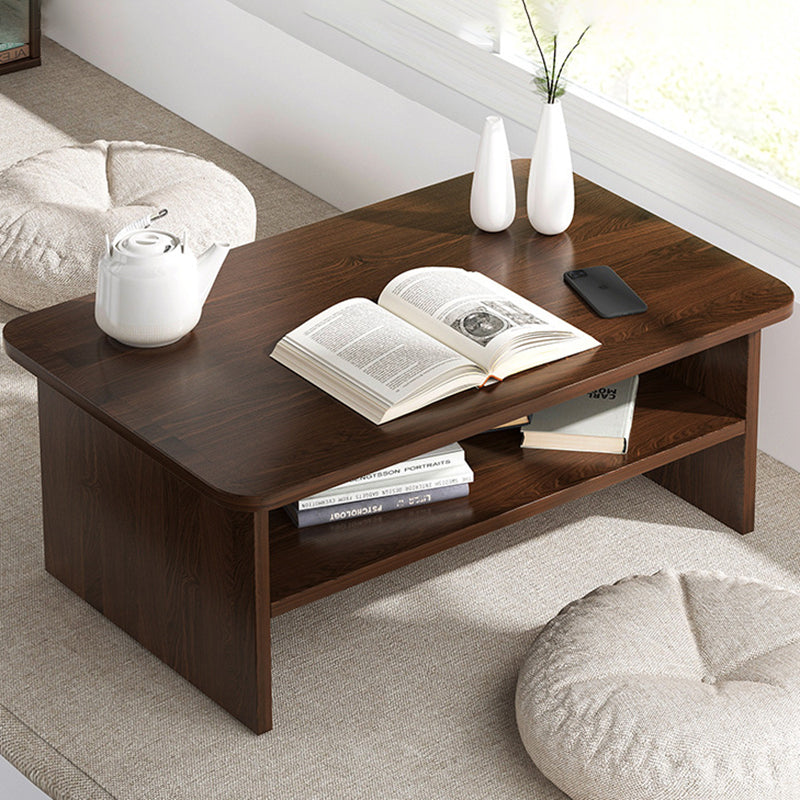 Modern Minimalist Rectangle MDF Low Coffee Table 2-Tier For Living Room