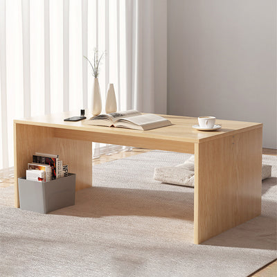 Modern Minimalist Rectangle MDF Low Coffee Table 2-Tier For Living Room