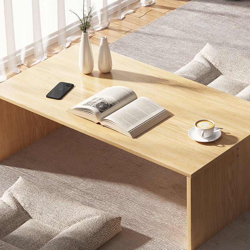 Modern Minimalist Rectangle MDF Low Coffee Table 2-Tier For Living Room