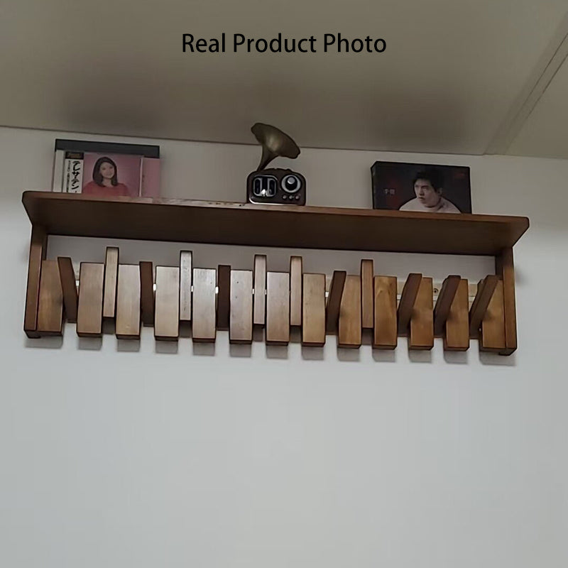 Contemporary Nordic Rectangular Piano-Key Rubberwood Pine Wood Wall-Mounted Coat Rack Hall Tree 1-Tier For Bedroom &amp; Entryways