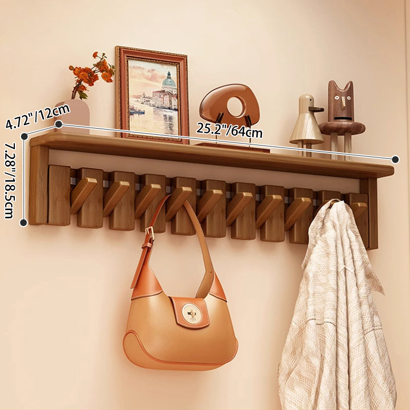 Contemporary Nordic Rectangular Piano-Key Rubberwood Pine Wood Wall-Mounted Coat Rack Hall Tree 1-Tier For Bedroom &amp; Entryways