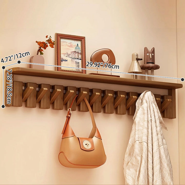 Contemporary Nordic Rectangular Piano-Key Rubberwood Pine Wood Wall-Mounted Coat Rack Hall Tree 1-Tier For Bedroom &amp; Entryways