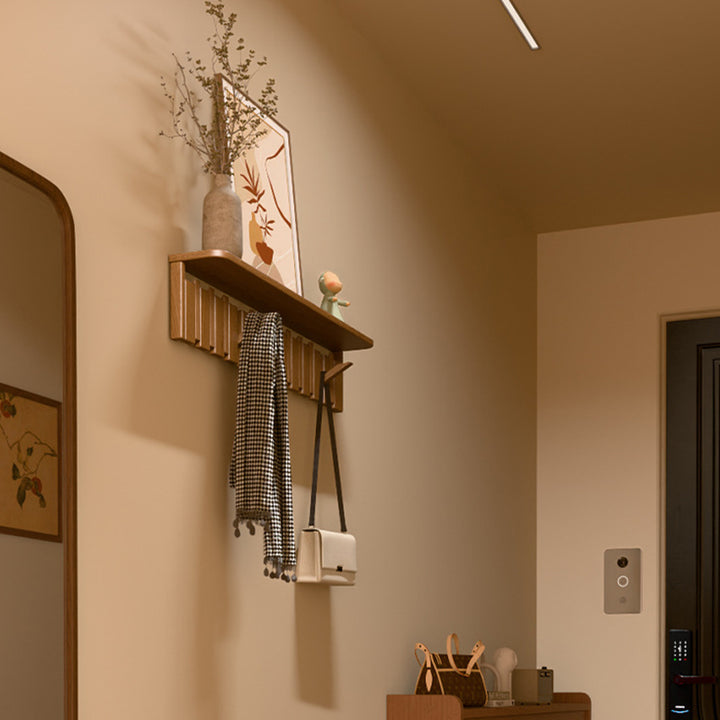 Zeitgenössische nordische rechteckige wandmontierte Garderobe aus Kautschukholz und Kiefernholz im Klaviertasten-Design mit 1 Ablage für Schlafzimmer & Eingangsbereiche 