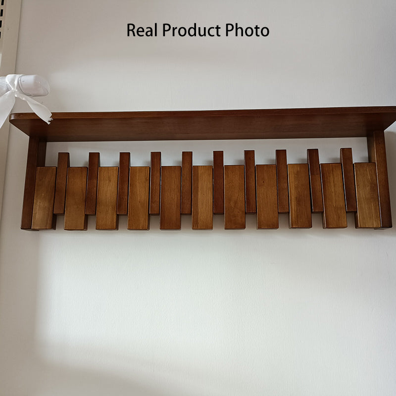 Contemporary Nordic Rectangular Piano-Key Rubberwood Pine Wood Wall-Mounted Coat Rack Hall Tree 1-Tier For Bedroom &amp; Entryways