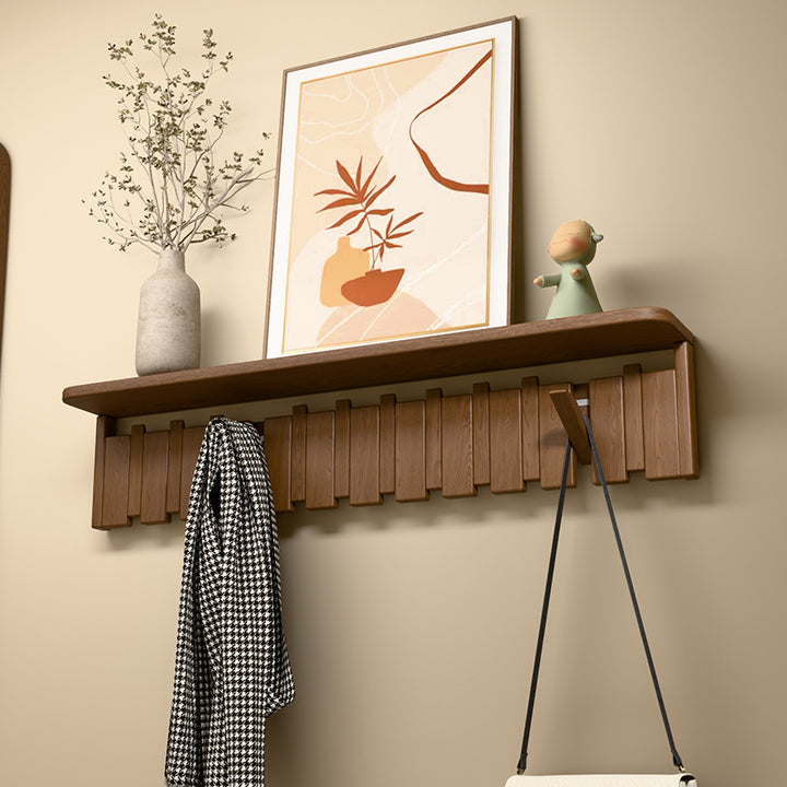 Zeitgenössische nordische rechteckige wandmontierte Garderobe aus Kautschukholz und Kiefernholz im Klaviertasten-Design mit 1 Ablage für Schlafzimmer & Eingangsbereiche 