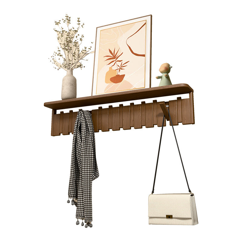 Contemporary Nordic Rectangular Piano-Key Rubberwood Pine Wood Wall-Mounted Coat Rack Hall Tree 1-Tier For Bedroom &amp; Entryways
