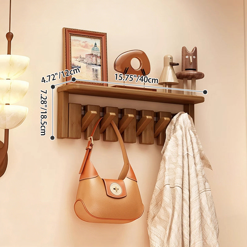 Contemporary Nordic Rectangular Piano-Key Rubberwood Pine Wood Wall-Mounted Coat Rack Hall Tree 1-Tier For Bedroom &amp; Entryways