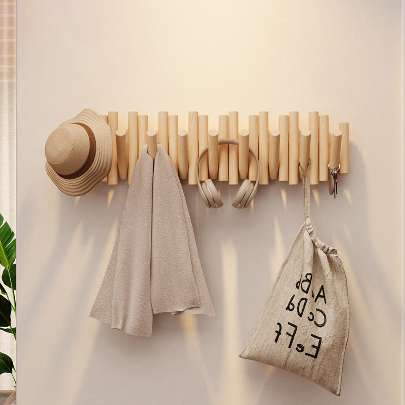 Contemporary Nordic Cylindrical Piano-Key Pine Wall-Mounted Coat Rack Hall Tree For Bedroom &amp; Entryways